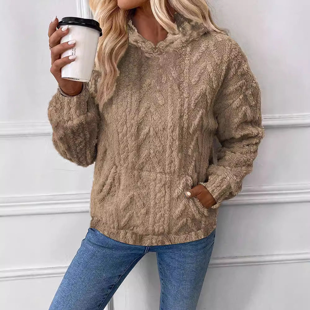 Damen Kapuzenpullover aus kuscheligem Material mit eingearbeitetem Beuteltaschen R&B
