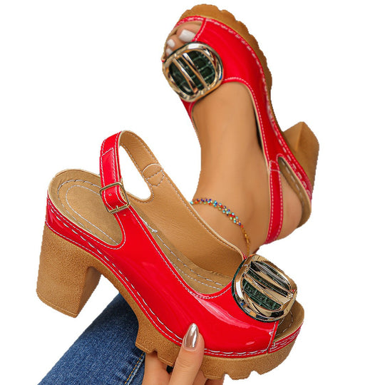 Damen Modische Sandalen mit ausgefallenem Verzierungs-Design und komfortablem Blockabsatz Heidi Mode