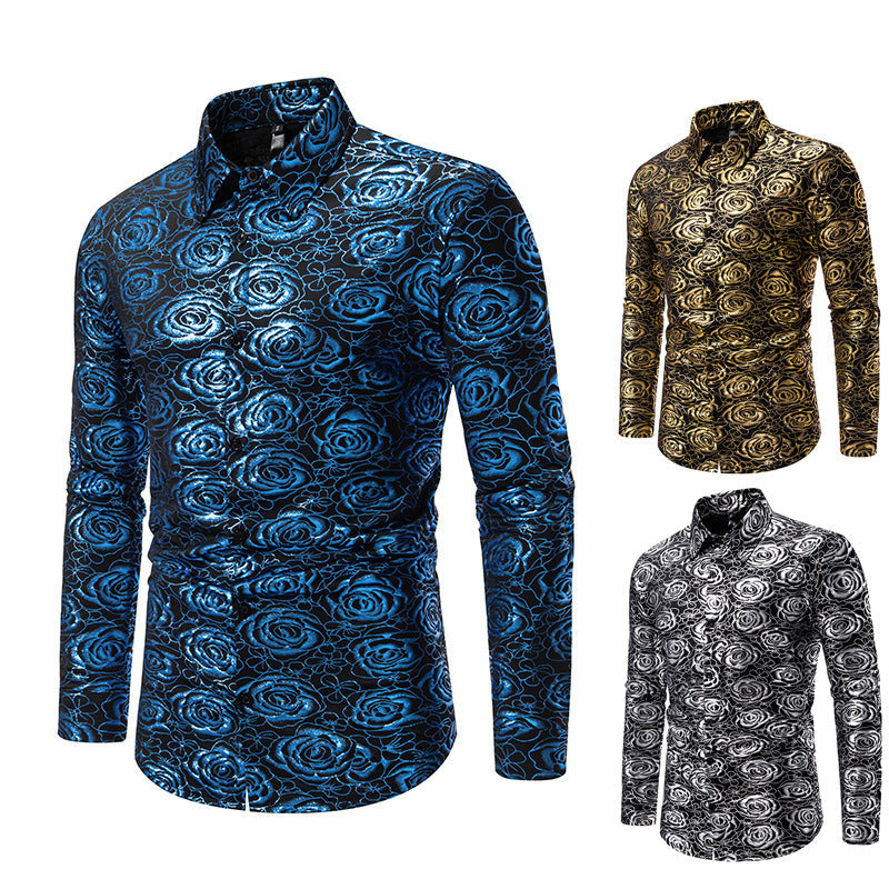 Herren Langarmhemd mit floralem Gold-Design R&B