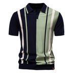 Herren nan retro-inspiriertes Strickpolo mit vertikaler Intarsienstruktur und offenem Kentkragen R&B