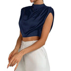 Damen elegantes Oberteil mit weichen Stofffalten und Rückenausschnitt R&B