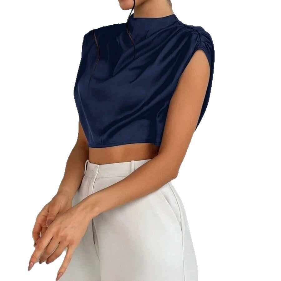Damen elegantes Oberteil mit weichen Stofffalten und Rückenausschnitt R&B