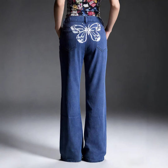 Damen Weite Jeans mit Schmetterlingsstickerei