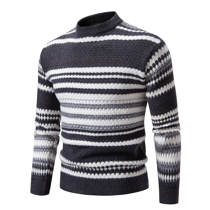 Herren gestreifter Strickpullover mit hohem Stehkragen und weicher Textur R&B