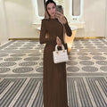 Damen Elegantes Longdress mit Raffung und hohem Kragen R&B