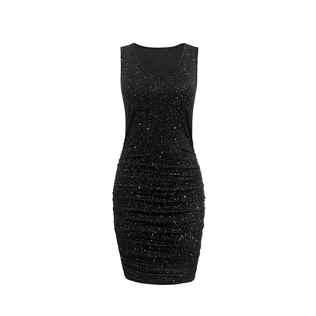 Damen Figurnahes Party-Kleid mit schimmerndem Design und V-Ausschnitt