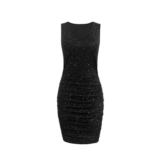 Damen Figurnahes Party-Kleid mit schimmerndem Design und V-Ausschnitt R&B