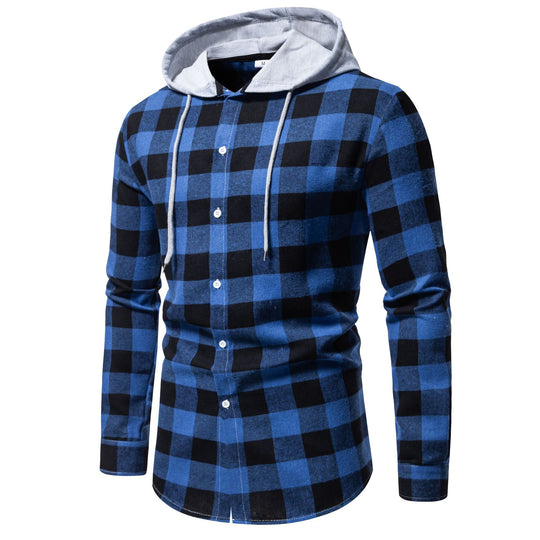 Herren Karo-Hemdjacke mit Kapuze und modernem Schnitt R&B