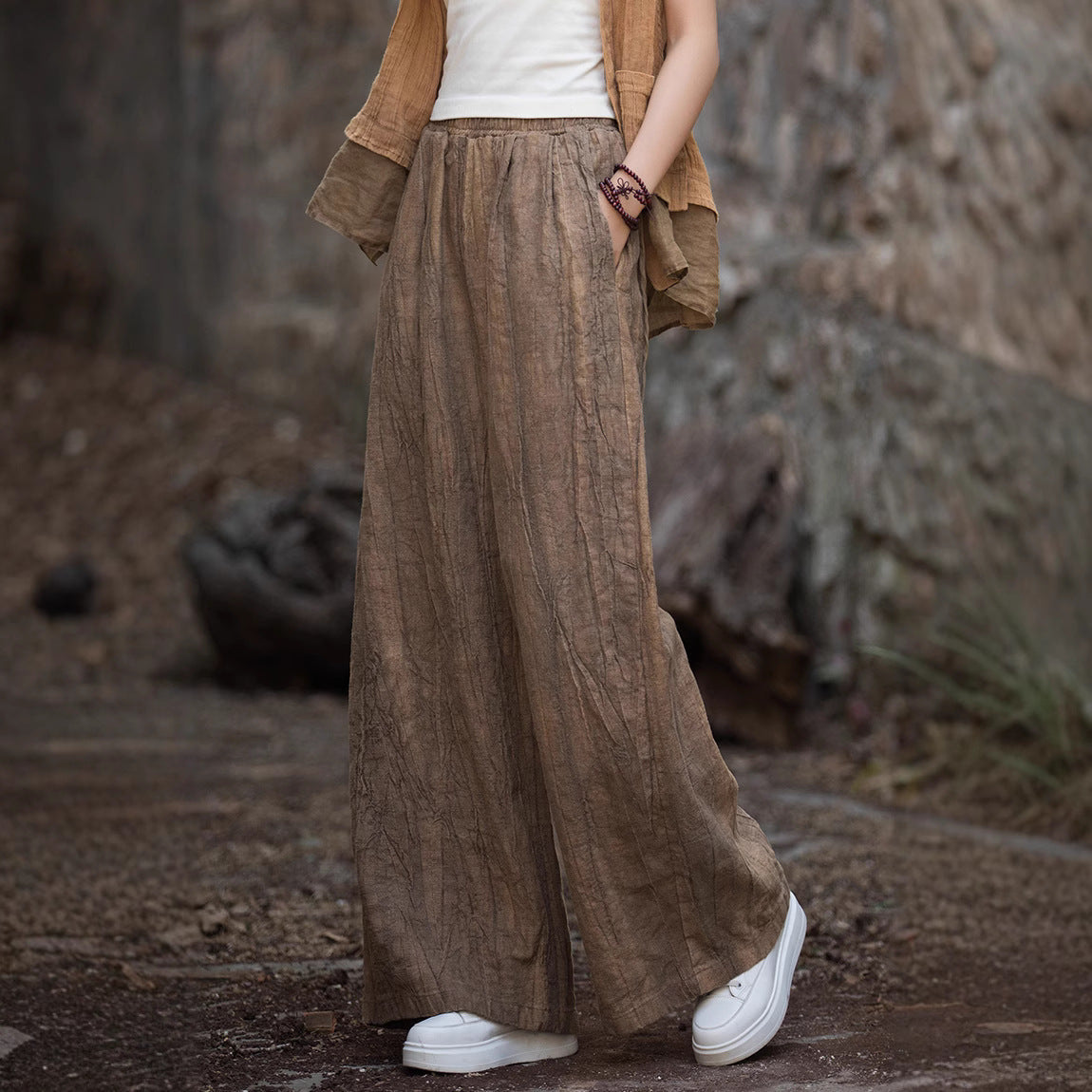 Damen weite Leinenhose mit eleganter Textur R&B