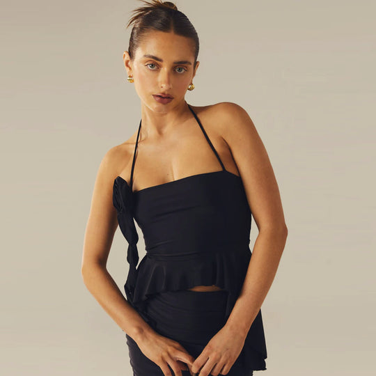 Damen Charmantes Top mit asymmetrischem Schnitt und Blumenakzent R&B