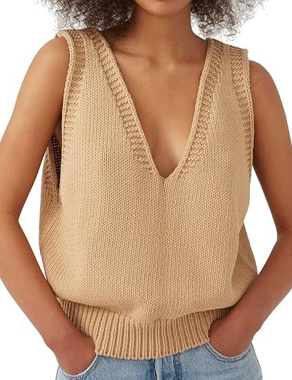 Damen Stricktop mit tiefem V-Ausschnitt und strukturiertem Abschluss R&B