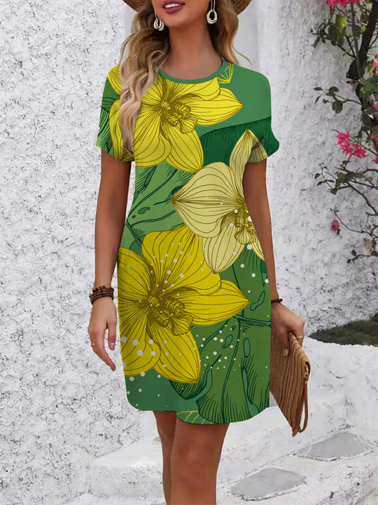 Damen Kurzarmkleid mit floralem Muster und lockerer Passform R&B