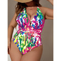 Damen Einteiliger Badeanzug mit floralen Akzenten und elegantem Wickeldesign R&B
