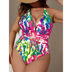 Damen Einteiliger Badeanzug mit floralen Akzenten und elegantem Wickeldesign R&B