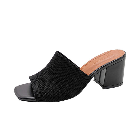 Damen elegante Sling-Pantoletten mit strukturiertem Obermaterial und blockiertem Absatz R&B