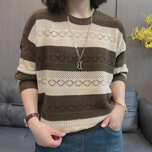 Damen Strickpullover mit modischem Lochmuster und lässigem Schnitt R&B