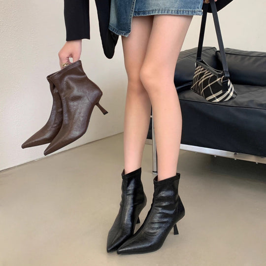 Damen Elegante Stiefeletten mit spitzem Absatz und luxuriösem Leder R&B