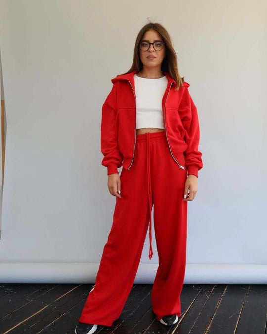 Damen Trendiges Sport-Lounge-Set mit cropped Sweatjacke und weit geschnittenen Jogginghosen R&B