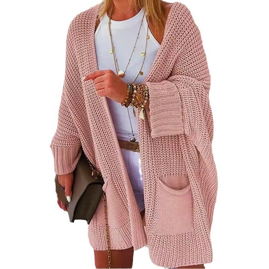 Damen gemütlicher Strick-Kimono mit Taschen R&B