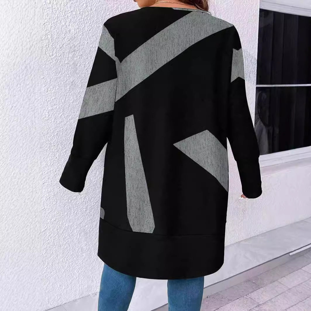 Damen Oversized Strickjacke mit grafischem Design R&B