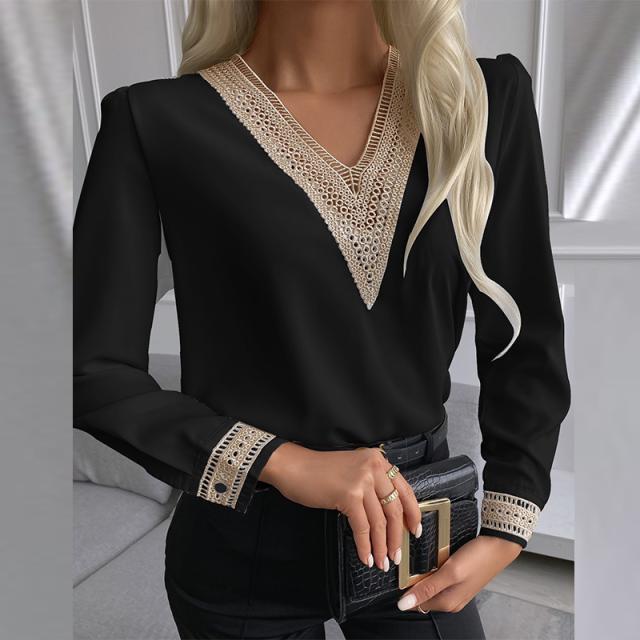 Damen elegante Bluse mit Spitzenbesatz R&B