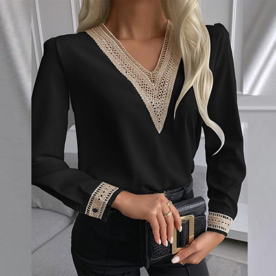 Damen elegante Bluse mit Spitzenbesatz R&B