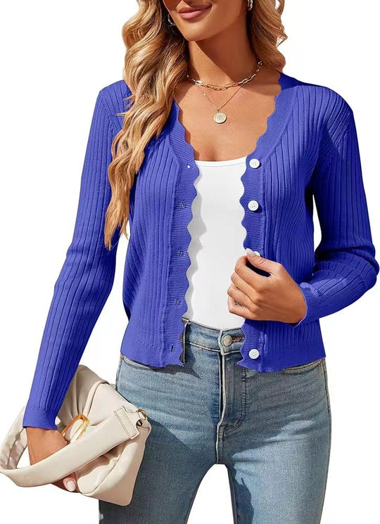 Damen elegante Strickjacke mit Wellenkante R&B
