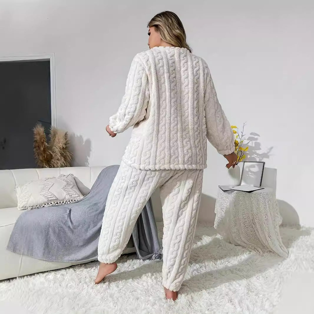Damen Strick-Loungewear Set mit kabelmuster und elastischem Bund R&B