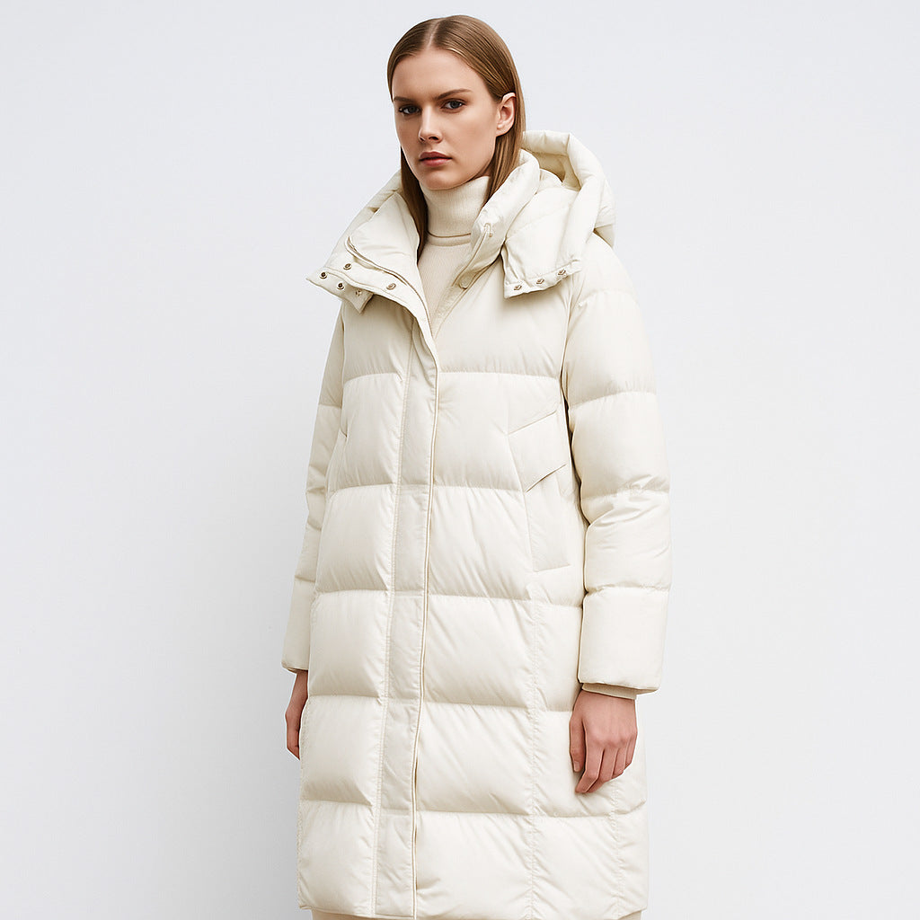 Damen Lange Daunenjacke mit verstellbarer Kapuze und luxuriösem Innenfutter R&B