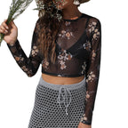 Damen eleganter leichter Mesh-Top mit floralem Muster R&B