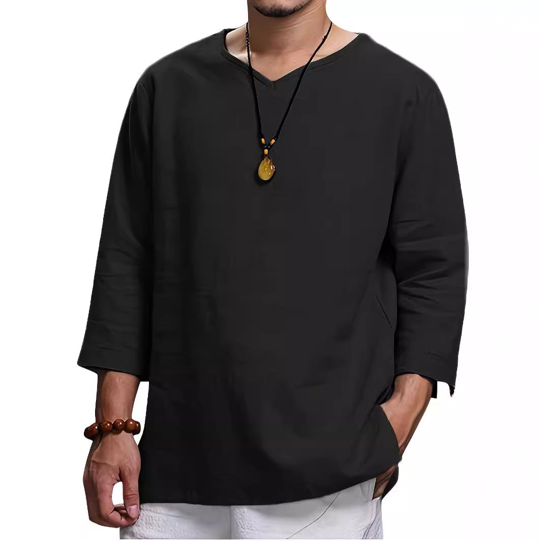 Herren Lässiges Langarmshirt mit V-Ausschnitt und praktischen Seitentaschen R&B