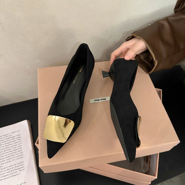 Damen elegante High-Heel Ballerinas mit stilvollem Goldakzent R&B
