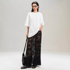 Damen nan weites Baumwollshirt und langer transparenter Spitzenrock R&B