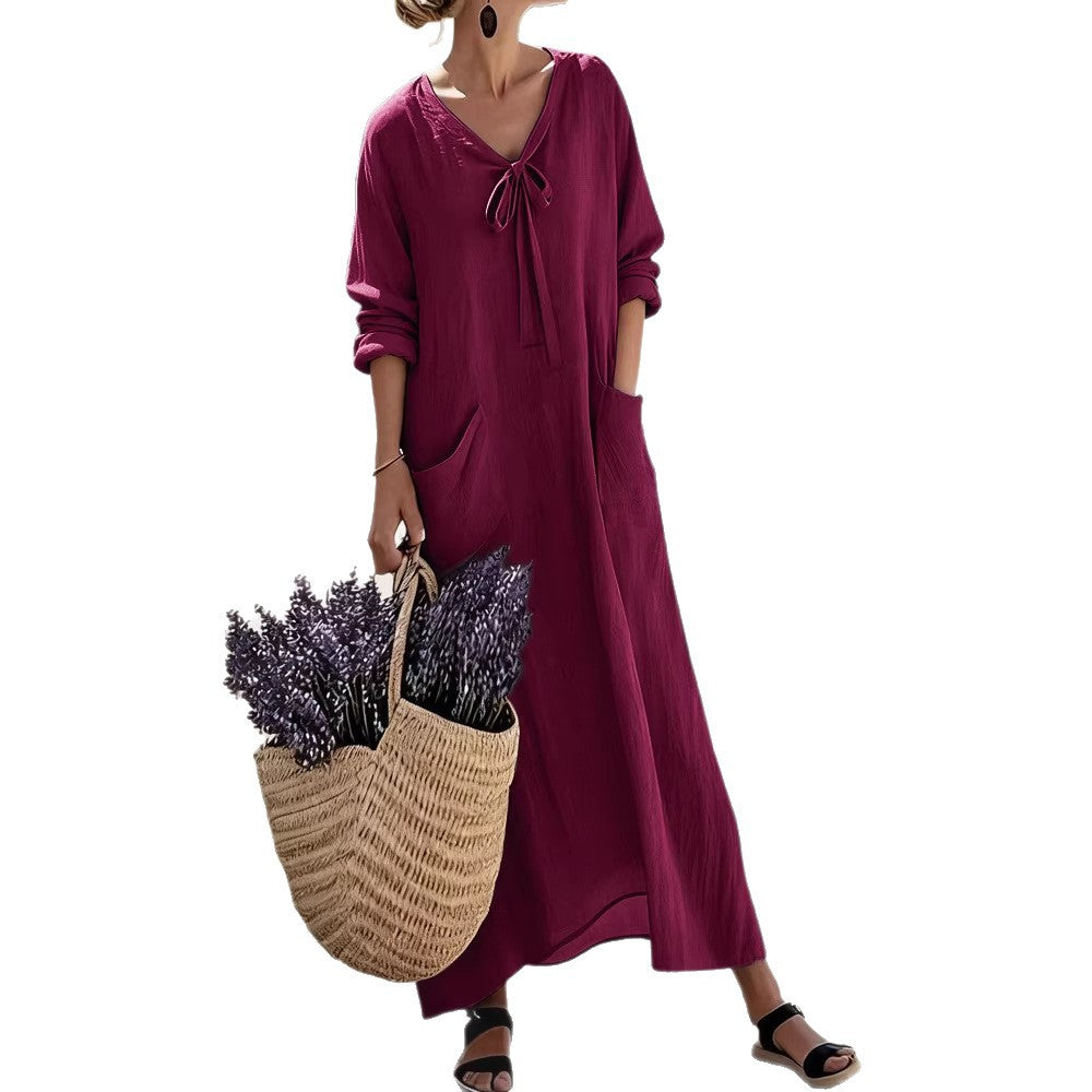 Damen Maxikleid mit seitlichen Taschen und Schleifendetails R&B