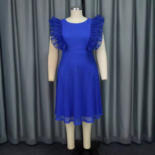 Damen Trendiges Kleid mit Rüschenschulter R&B