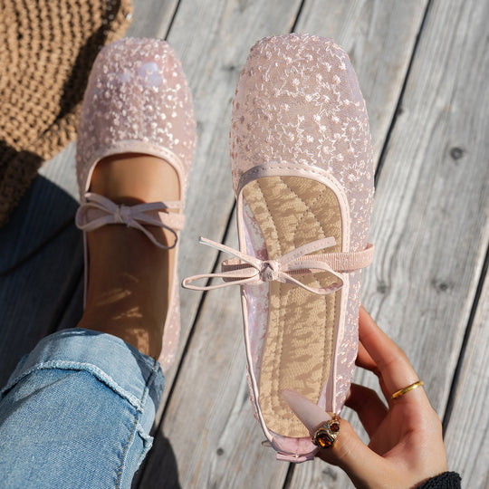Damen elegante Ballerinas mit floralen Applikationen und rutschfester Sohle R&B