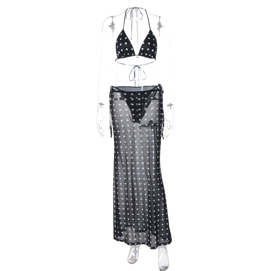 Damen Strandkleid mit Punkten und seitlichem Bindeband R&B