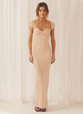 Damen figurbetontes Strick-Maxikleid mit schulterfreien Ärmeln und elegantem V-Ausschnitt R&B