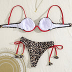 Damen Triangel-Bikini mit dekorativen Palmendruck und verstellbaren BindR&Bändern R&B