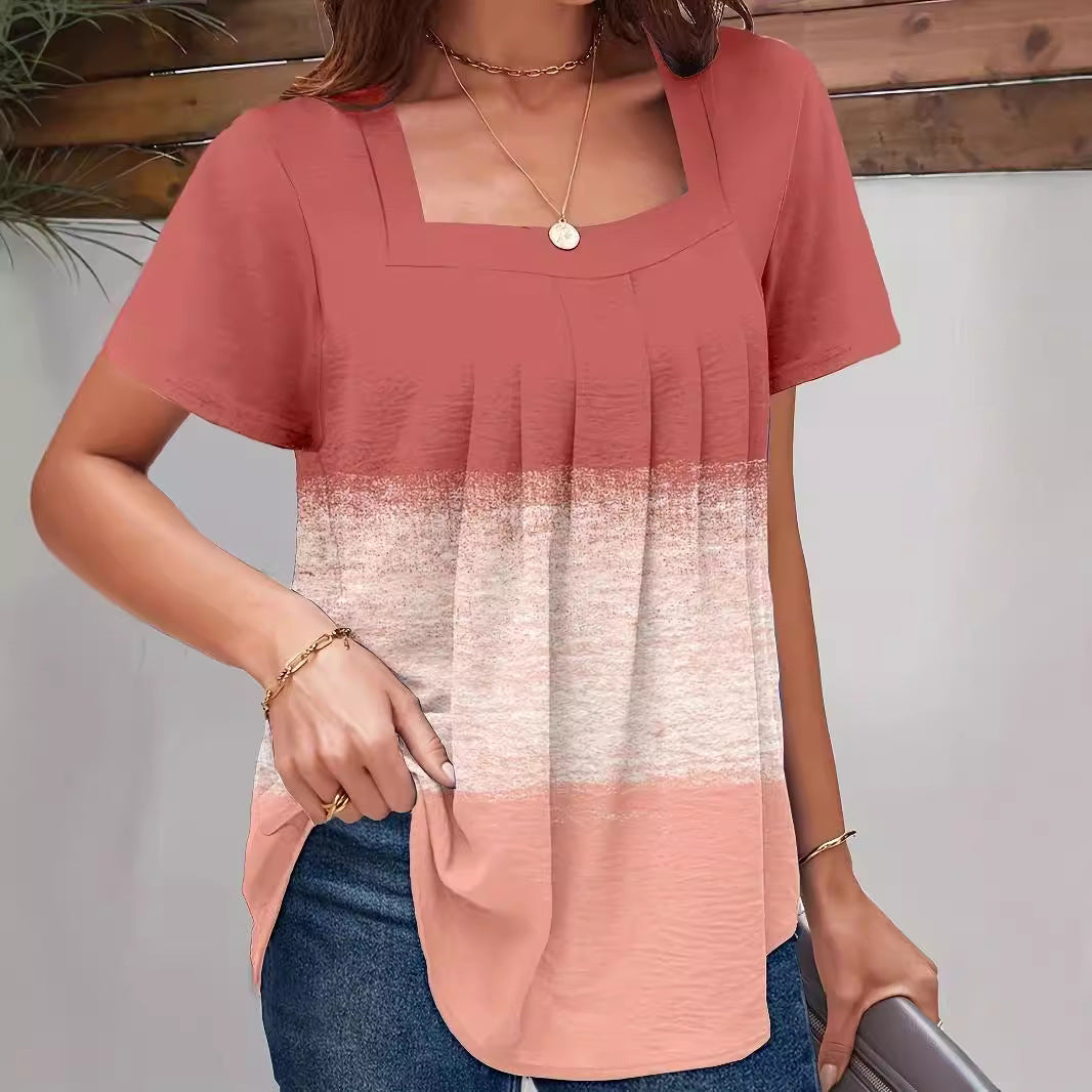 Damen Kurzarmshirt mit quadratischem Ausschnitt und fließendem Schnitt R&B
