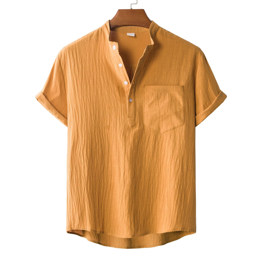 Herren Kurzarmhemd mit modernem Henley-Kragen und praktischer Brusttasche R&B