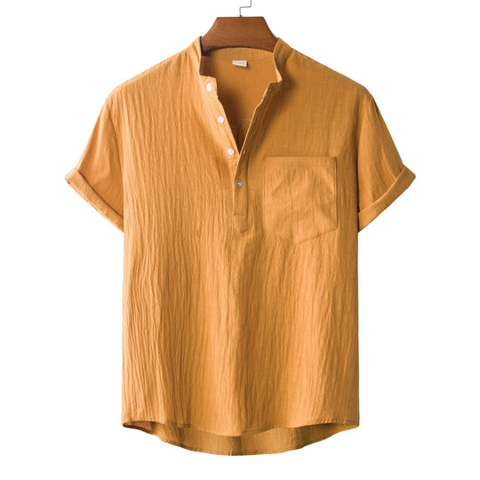 Herren Kurzarmhemd mit modernem Henley-Kragen und praktischer Brusttasche R&B