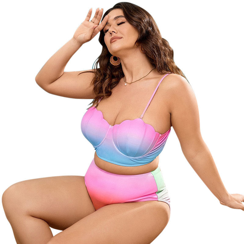 Damen Push-Up Bikini-Set mit modischem Wellenmuster und hohem Taillenschnitt R&B