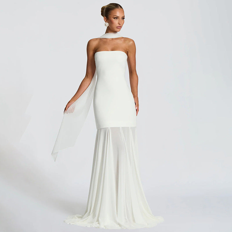 Damen Elegantes Abendkleid mit transparenten Drapierungen R&B