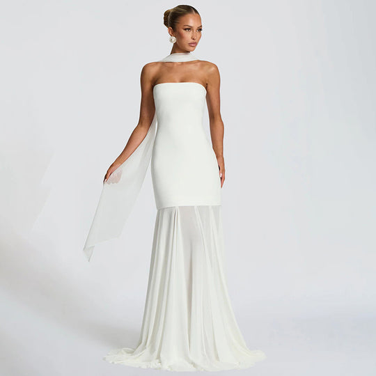 Damen Elegantes Abendkleid mit transparenten Drapierungen R&B