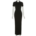 Damen Maxikleid mit kurzem Arm und klassischem Kragen R&B