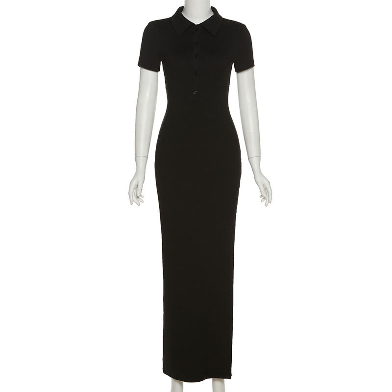 Damen Maxikleid mit kurzem Arm und klassischem Kragen R&B