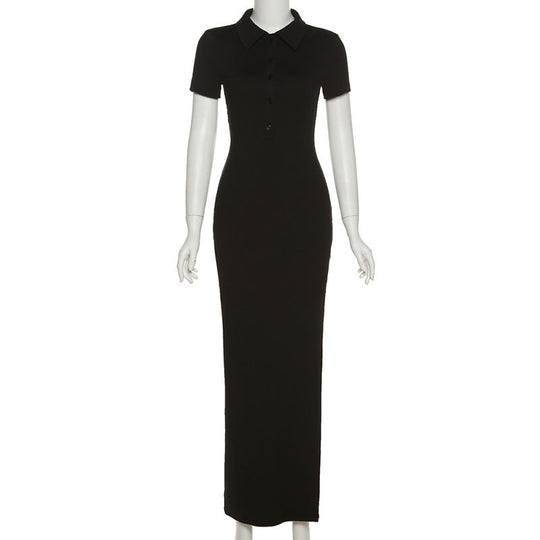 Damen Maxikleid mit kurzem Arm und klassischem Kragen R&B