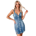 Damen Denim-T-Shirtkleid mit Knopfleiste und figurbetontem Schnitt R&B