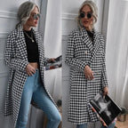 Damen Modischer Karomantel mit doppelter Knopfleiste und lässigem Schnitt R&B